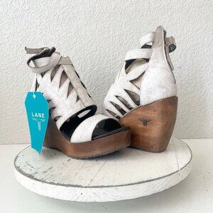 Lane Boots BECCA Wedges Womens 6.5 Western Cowgirl White Wooden Heeled Sandals